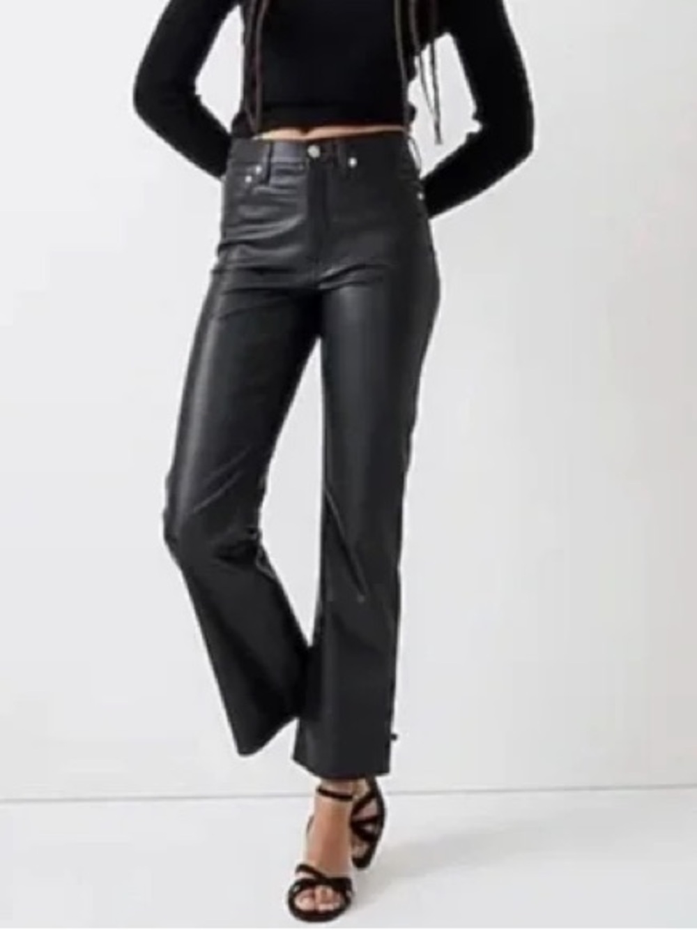 NWT J Crew Elegant Black Faux Leather Classic Straight Pants - Size 25